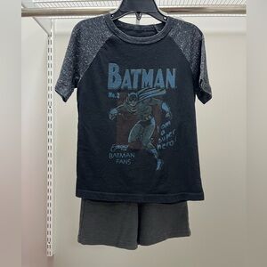 Batman Kids Set - Black and Gray Batman Shirt and Charcoal Drawstring Shorts
